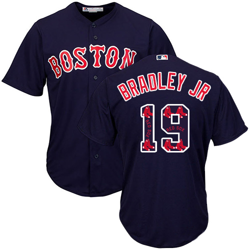 Men's Majestic Boston Red Sox #19 Jackie Bradley Jr Authentic Navy Blue Team Logo Fashion Cool Base MLB Jersey