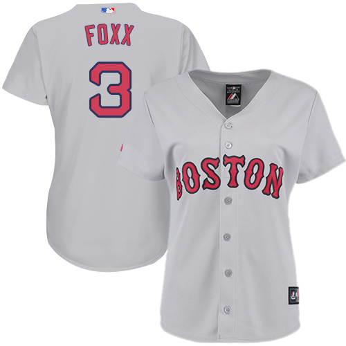Women's Majestic Boston Red Sox #3 Jimmie Foxx Replica Grey Road MLB Jersey