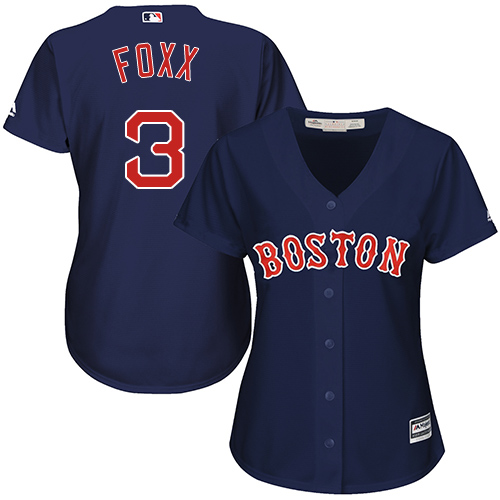 Women's Majestic Boston Red Sox #3 Jimmie Foxx Replica Navy Blue Alternate Road MLB Jersey
