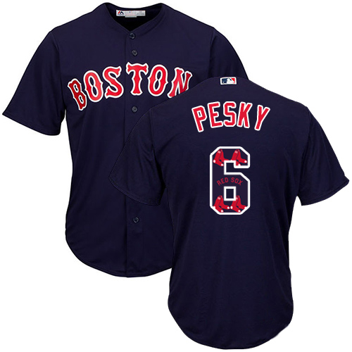 Men's Majestic Boston Red Sox #6 Johnny Pesky Authentic Navy Blue Team Logo Fashion Cool Base MLB Jersey