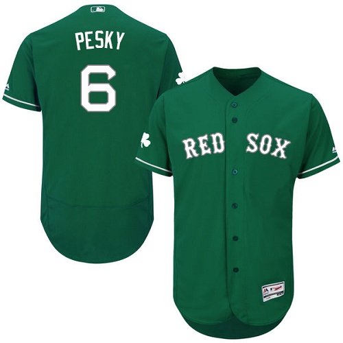 Men's Majestic Boston Red Sox #6 Johnny Pesky Green Celtic Flexbase Authentic Collection MLB Jersey