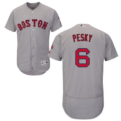 Men's Majestic Boston Red Sox #6 Johnny Pesky Grey Road Flex Base Authentic Collection MLB Jersey