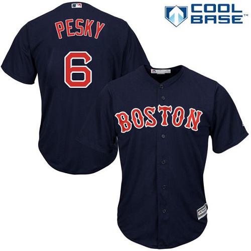 Men's Majestic Boston Red Sox #6 Johnny Pesky Replica Navy Blue Alternate Road Cool Base MLB Jersey