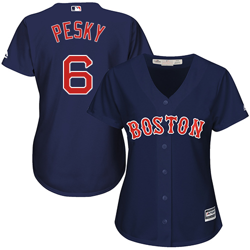 Women's Majestic Boston Red Sox #6 Johnny Pesky Authentic Navy Blue Alternate Road MLB Jersey
