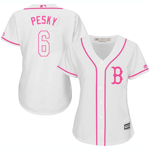 Women's Majestic Boston Red Sox #6 Johnny Pesky Authentic White Fashion MLB Jersey