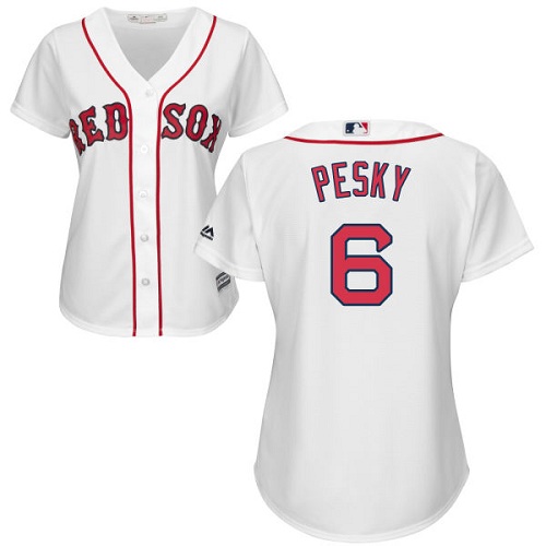 Women's Majestic Boston Red Sox #6 Johnny Pesky Replica White Home MLB Jersey