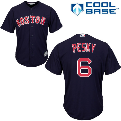 Youth Majestic Boston Red Sox #6 Johnny Pesky Authentic Navy Blue Alternate Road Cool Base MLB Jersey