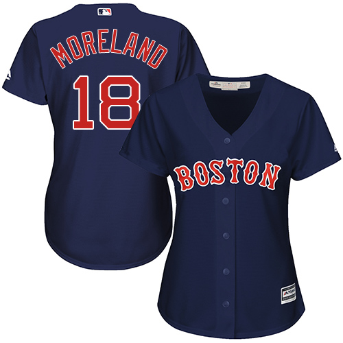 Women's Majestic Boston Red Sox #18 Mitch Moreland Authentic Navy Blue Alternate Road MLB Jersey