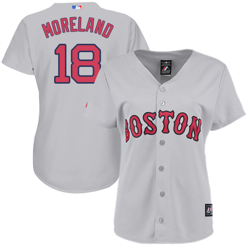 Women's Majestic Boston Red Sox #18 Mitch Moreland Replica Grey Road MLB Jersey
