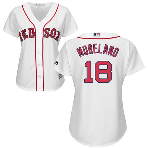 Women's Majestic Boston Red Sox #18 Mitch Moreland Replica White Home MLB Jersey