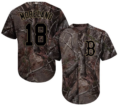 Youth Majestic Boston Red Sox #18 Mitch Moreland Authentic Camo Realtree Collection Flex Base MLB Jersey