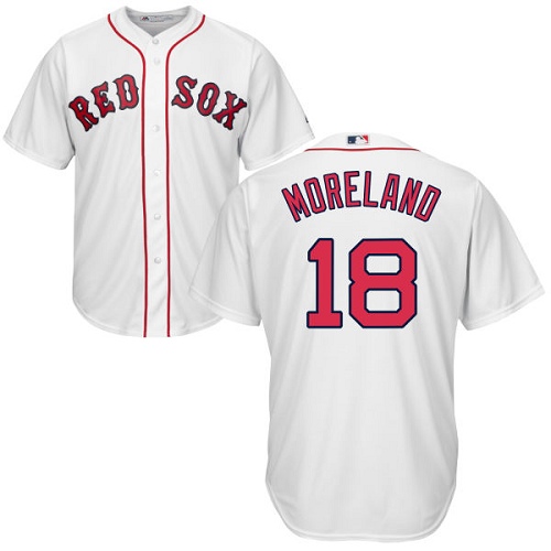 Youth Majestic Boston Red Sox #18 Mitch Moreland Replica White Home Cool Base MLB Jersey