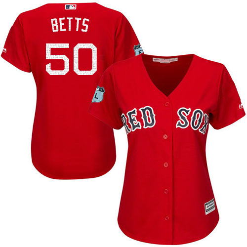 Women's Majestic Boston Red Sox #50 Mookie Betts Authentic Scarlet 2017 Spring Training Cool Base MLB Jersey