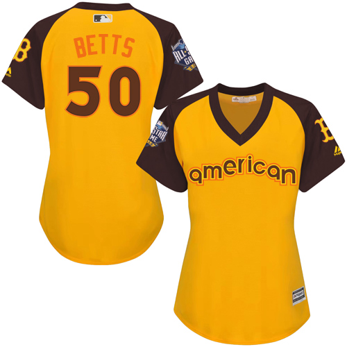 Women's Majestic Boston Red Sox #50 Mookie Betts Authentic Yellow 2016 All-Star American League BP Cool Base MLB Jersey