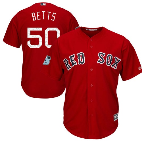 Youth Majestic Boston Red Sox #50 Mookie Betts Authentic Scarlet 2017 Spring Training Cool Base MLB Jersey