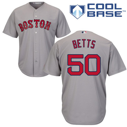 Youth Majestic Boston Red Sox #50 Mookie Betts Replica Grey Road Cool Base MLB Jersey