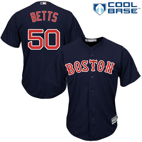 Youth Majestic Boston Red Sox #50 Mookie Betts Replica Navy Blue Alternate Road Cool Base MLB Jersey