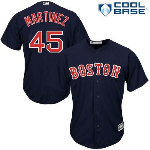 Men's Majestic Boston Red Sox #45 Pedro Martinez Replica Navy Blue Alternate Road Cool Base MLB Jersey