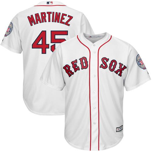 Men's Majestic Boston Red Sox #45 Pedro Martinez Replica White Cooperstown MLB Jersey