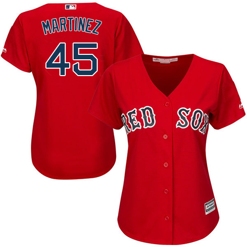 Women's Majestic Boston Red Sox #45 Pedro Martinez Replica Red Alternate Home MLB Jersey