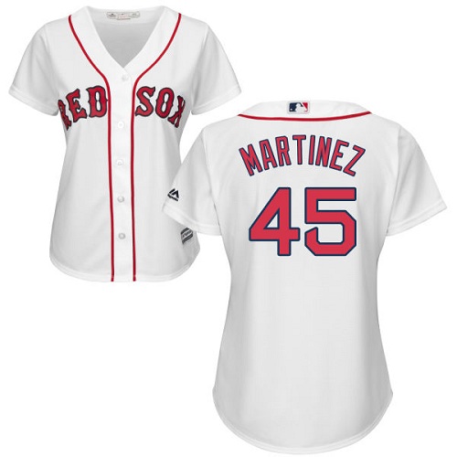Women's Majestic Boston Red Sox #45 Pedro Martinez Replica White Home MLB Jersey
