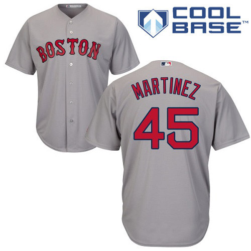 Youth Majestic Boston Red Sox #45 Pedro Martinez Authentic Grey Road Cool Base MLB Jersey