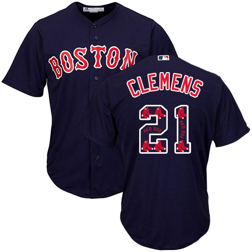 Men's Majestic Boston Red Sox #21 Roger Clemens Authentic Navy Blue Team Logo Fashion Cool Base MLB Jersey
