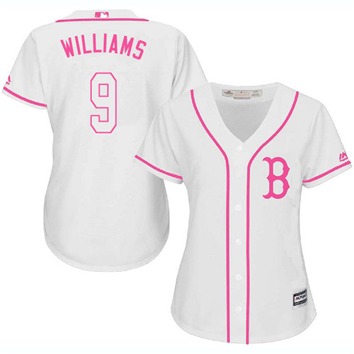 Women's Majestic Boston Red Sox #9 Ted Williams Replica White Fashion MLB Jersey