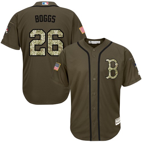 Men's Majestic Boston Red Sox #26 Wade Boggs Authentic Green Salute to Service MLB Jersey