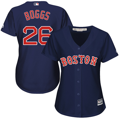 Women's Majestic Boston Red Sox #26 Wade Boggs Authentic Navy Blue Alternate Road MLB Jersey