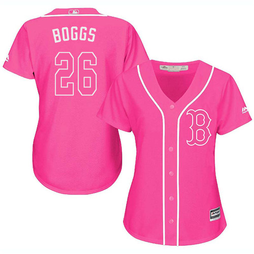 Women's Majestic Boston Red Sox #26 Wade Boggs Authentic Pink Fashion MLB Jersey