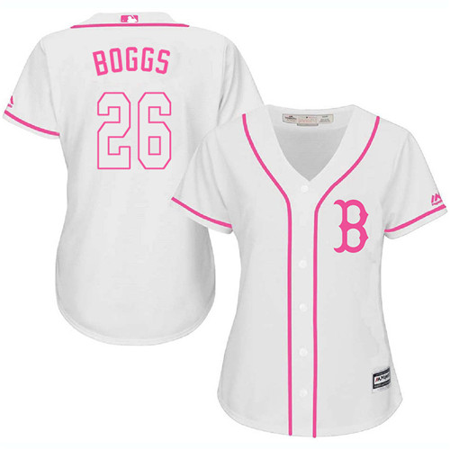 Women's Majestic Boston Red Sox #26 Wade Boggs Replica White Fashion MLB Jersey