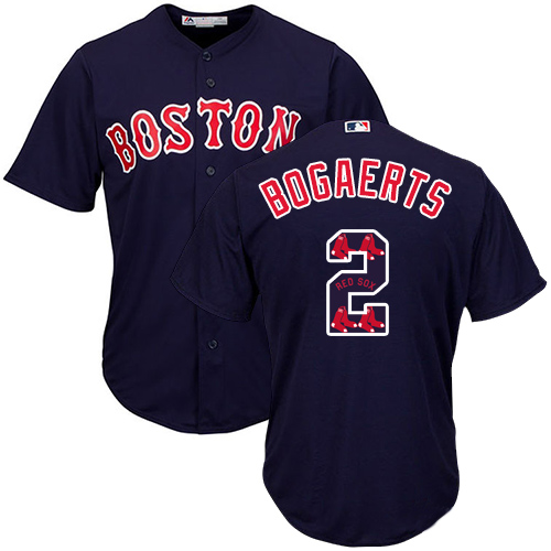 Men's Majestic Boston Red Sox #2 Xander Bogaerts Authentic Navy Blue Team Logo Fashion Cool Base MLB Jersey
