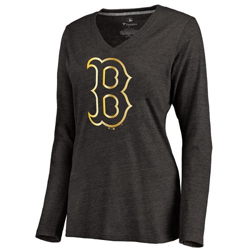 MLB Boston Red Sox Women's Gold Collection Long Sleeve V-Neck Tri-Blend T-Shirt - Black