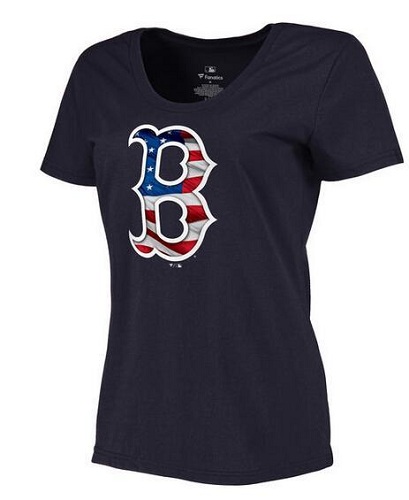 MLB Women's Boston Red Sox Navy Banner Wave Slim Fit T-Shirt